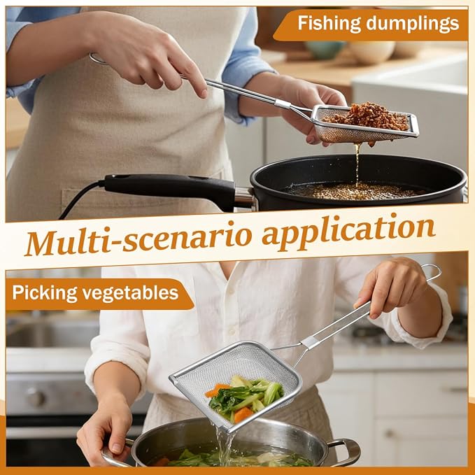 STOBAZA Fine Mesh Skimmer Spoon for Hot Pot and Frying Stainless Steel Fat Skimmer with Long Handle and Hanging Hole Food Strainer for French Fries Poached Eggs Vegetables and Meat 16.92 X 5.11 Inch