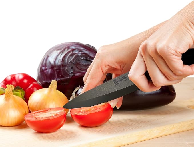 EcoJeannie CKS001 2-Piece Set: Premium Coffee Color Ceramic Knives - 6 Inch Chef's Knife & 4 Inch Paring Knife with Protective Covers