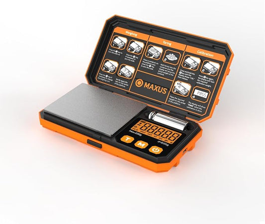 Pocket Scale, 200g x 0.01g, with 50g Calibration Weight and USB Cable | Digital Gram Scale, 6 Units, Backlit LCD, Stainless Steel Platform, Rubber Edges, for Jewelry, Coins, Powders, Food or Gems