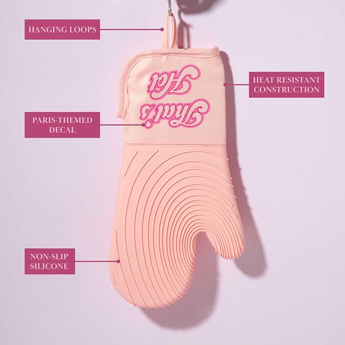 Paris Hilton Oven Mitt Set with Iconic That's HOT Design,Heat Resistant Pot Holders Featuring Non-Slip Textured Silicone Grips,2-Piece Set,Pink,(Pack of 12)