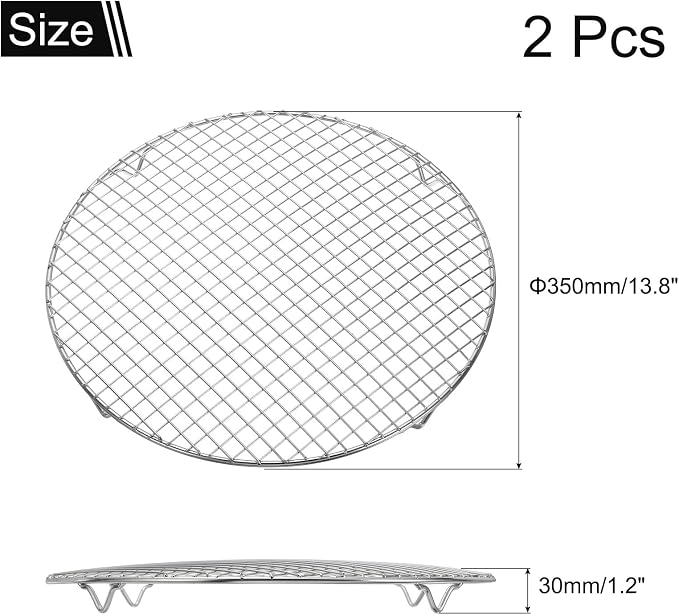 uxcell 2 Pcs Round Cooking Rack 13.8 Inch Dia Stainless Steel Wire Cooling Steamer Rack for Baking Canning Cooking Roasting Cooling Grilling Drying, Silver