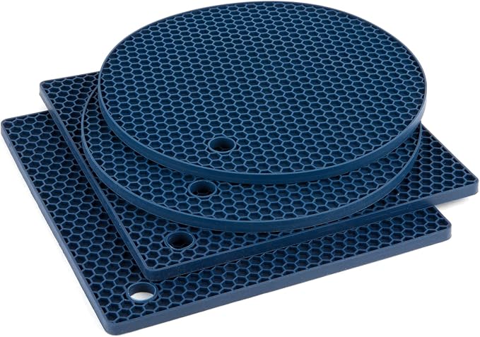 4 Pack Trivets for Hot Dishes | Hot Pads for Kitchen, Silicone Pot Holders for Kitchen Countertops,Table, Hot Pots and Pans, Easy to Wash and Dry,Navy
