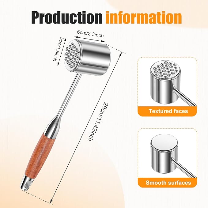 1Pcs Meat Tenderizer Stainless Steel Handheld Meat Tenderizer Hammer Mallet Dishwasher Safe Meat Tool Press for Steak Chicken Pork