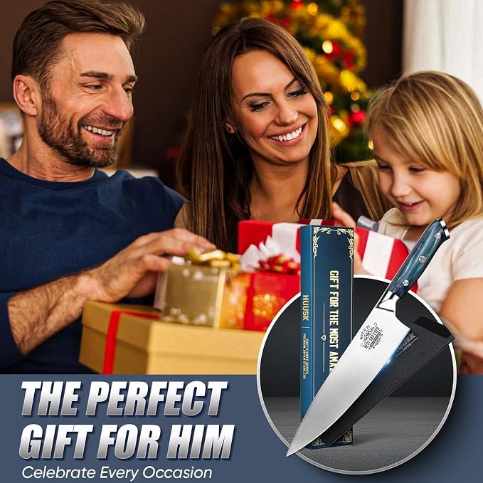 Huusk Fathers Day Gift Idea for Dad - 8" Chef Knife for Kitchen - Birthday Gift Idea for Dads - Best Dad Ever - Stainless Kitchen Knife with Resin Handle, Full Tang Cooking Knives