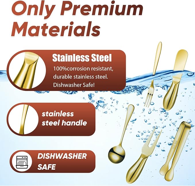 Patelai Charcuterie Board Accessories Cheese Spreader Knife Set Charcuterie Utensils Butter Knife Stainless Steel Mini Serving Tongs Spoons Appetizer Forks for Pastry(Golden,18 Pieces)