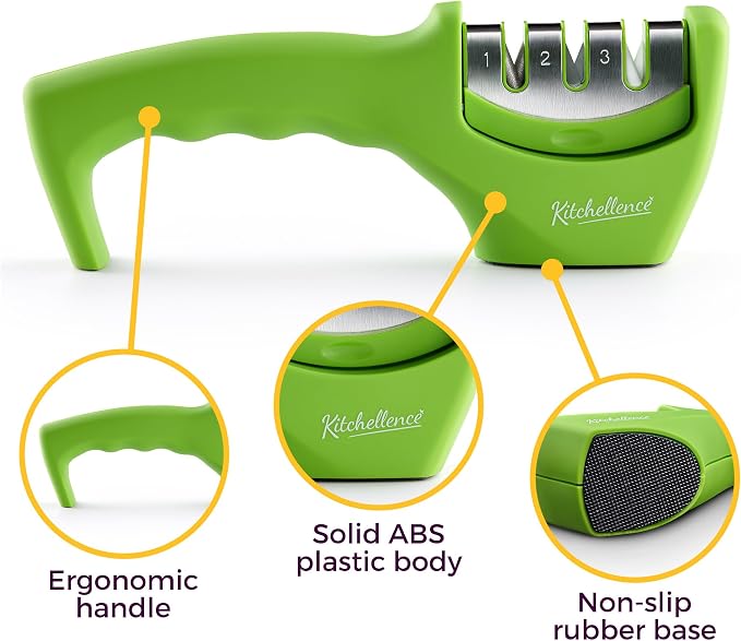 4-in-1 Kitchen Knife Accessories: 3-Stage Knife Sharpener Helps Repair, Restore and Polish Blades and Cut-Resistant Glove