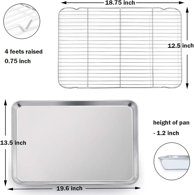 P&P CHEF 19.6 Inch Baking Sheet with Rack Set, Pans with Flat Racks | 2 Baking Sheets + 2 Cooling Wire Racks, Dishwasher & Oven Safe, Non-toxic & Lasting Use, Fit for Regular Oven