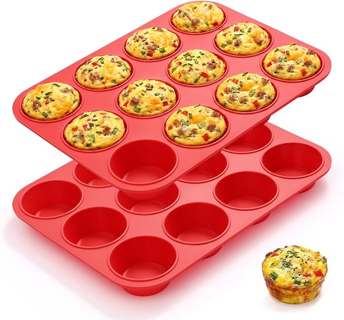 CAKETIME 12 Cups Silicone Muffin Pans for Baking - Regular Size Cupcake Pan Muffin Tin for Baking Nonstick Food Grade Silicone Molds