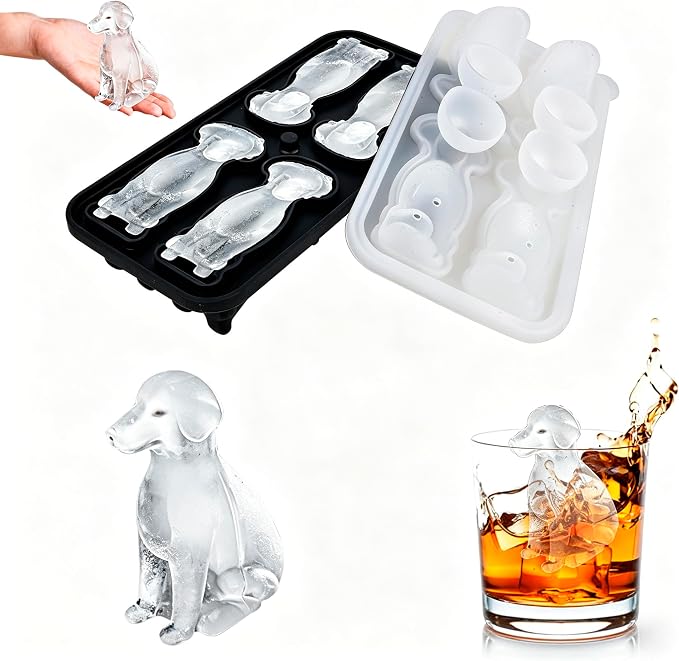 Dog Ice Cube Tray Mold - Cute Fun Ice Molds Gifts for Dog Lovers Women Men | 3D Labrador Shape Cute Ice Molds for Whiskey Bourbon, 4-Hole Large Fun Shapes Themed Funny Gifts, for Dog Lovers Women Men