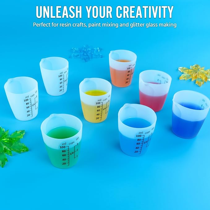 10Pcs Silicone Resin Mixing Measuring Cups 100ml / 3oz for Resin Supplies, Easy-to-read Black Marks, Non-stick Reusable Silicone Pouring Cups for Epoxy Mixing