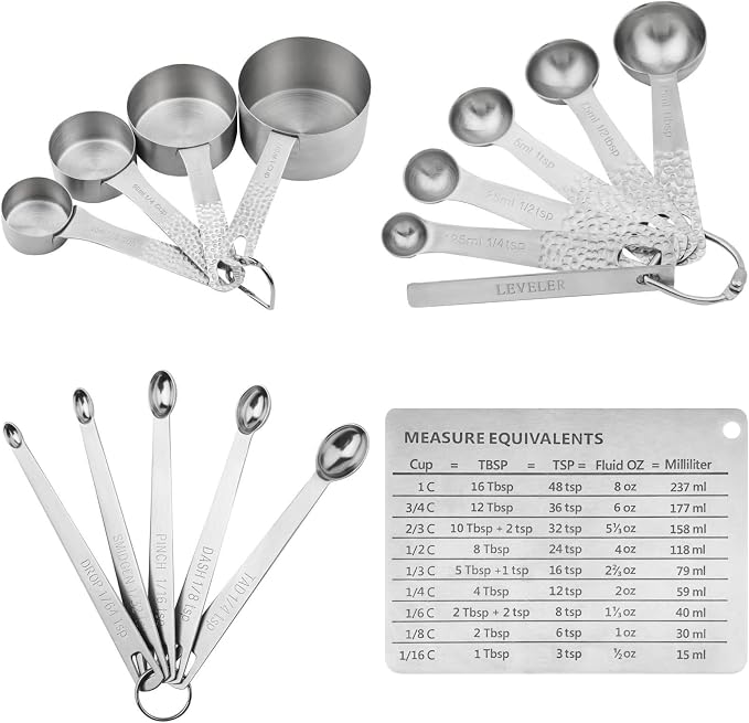 Measuring Cups and Spoons Set, 16 Piece Measuring Cup Set, 18/8 Stainless Steel Measuring Cups Spoons, Measure Cups & Measuring Spoons & Leveler & Measure Equivalents for Baking and Kitchen