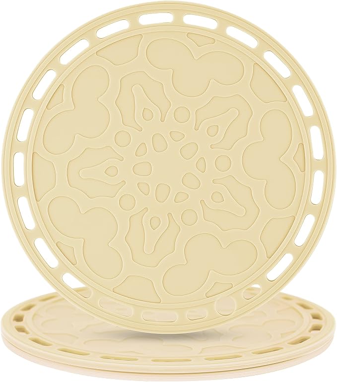 Beige Silicone Trivets Mats Big Round Silicone Pot Holder Hot Pads and Trivets for Hot Dishes and Hot Pots, Hot Mats for Countertops, Tables, Spoon Rest Small Place Mats Set of 3