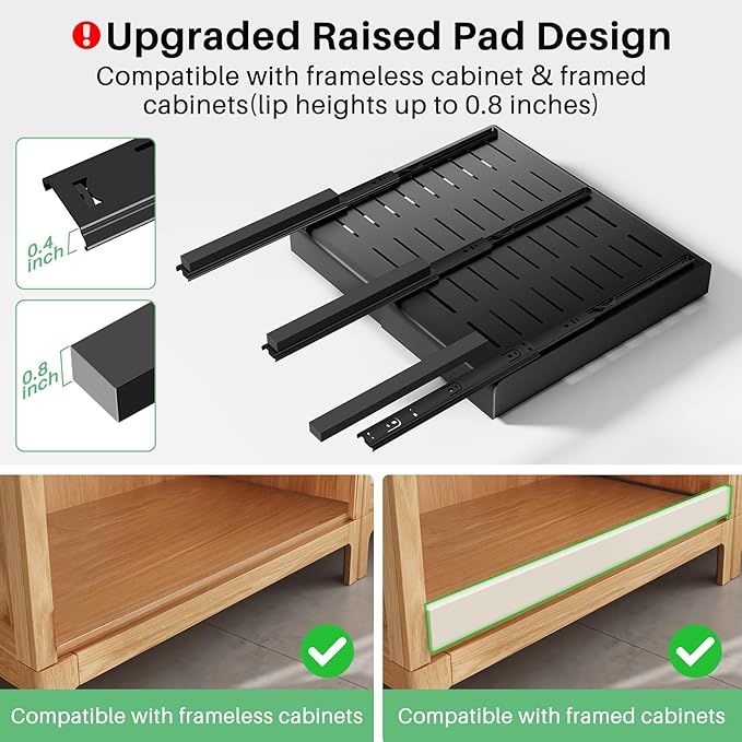 Pull out Cabinet Organizer, Expandable(12"-20") Heavy Duty Slide out Drawer Fixed with Adhesive Nano Film for Pots, Roll out Shelf Storage for Kitchen Base Cabinet Organization, Pantry, Bathroom