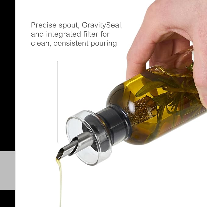 AdHoc AromaPour Grey Glass Oil and Vinegar Bottle Set, 2x 300ml Filtered Non-Drip Dispenser for Oil and Vinegar, Dishwasher Safe,