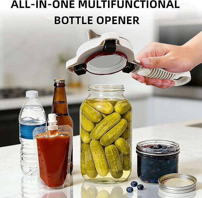 4-in-1 Adjustable Jar Opener, Universal Lid Remover with Non-Slip Handle, Kitchen Can Bottle Gripper Tool