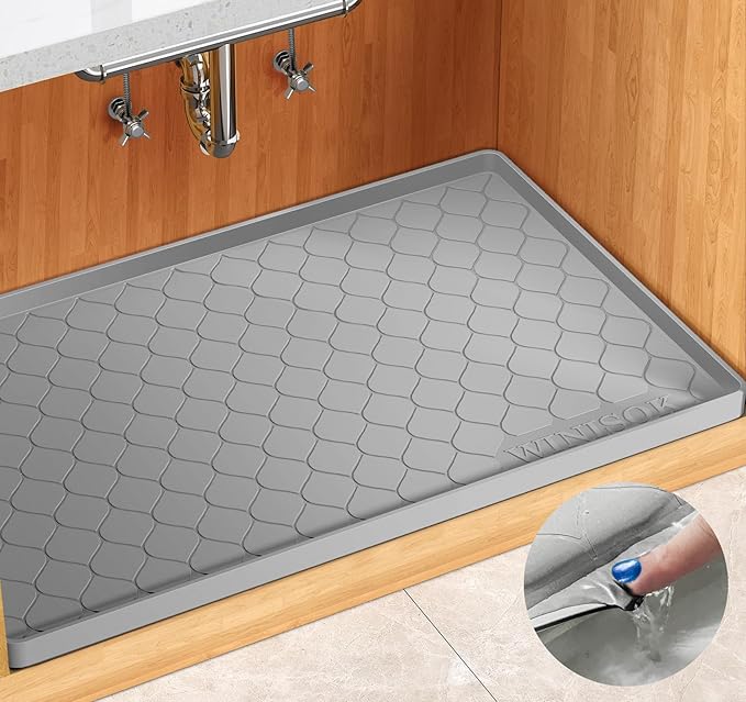 Winisok Waterproof Under Sink Mat 22" x 19", Silicone Mat, Light Gray | Raised Edge Traps Spills & Leaks, Shelf Liner, Cabinet Protector, for Kitchen, Bathroom, Boots, Pets, Home Essentials