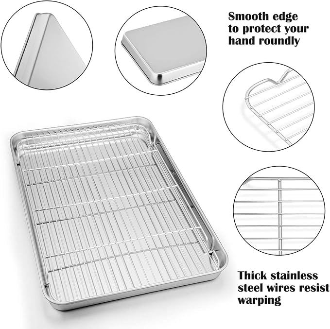 P&P CHEF 19.6 Inch Baking Sheet with Rack Set, Pans with Flat Racks | 2 Baking Sheets + 2 Cooling Wire Racks, Dishwasher & Oven Safe, Non-toxic & Lasting Use, Fit for Regular Oven