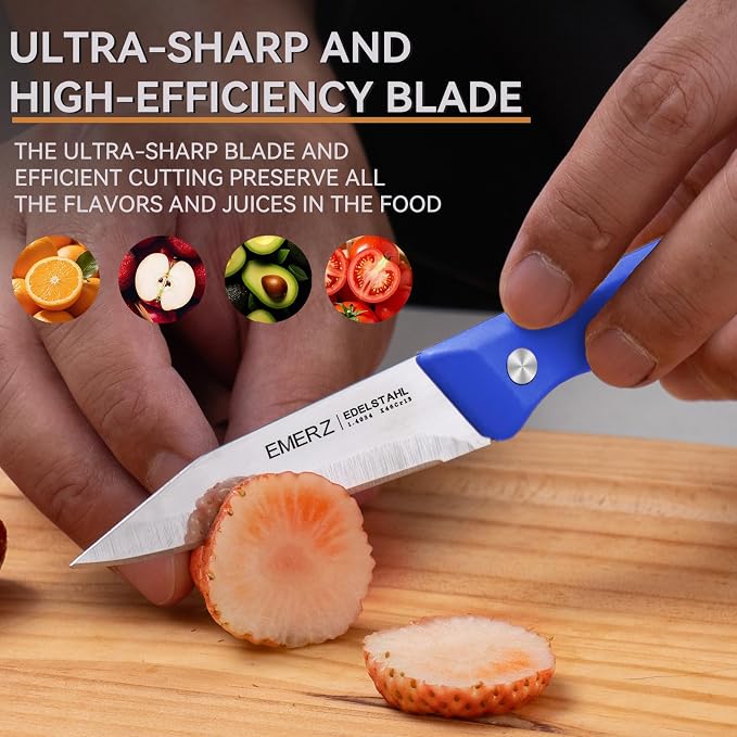 Paring Knives Set of 4,Stainless Steel Paring Knife,Ergonomic PP Triple Rivet Handle,3.5inch,Sharp Small Knife Set for Peeling Coring Cutting,Pairing Knives for Fruit,Blue