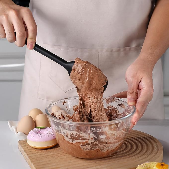 Silicone Cooking Solid and Slotted Spoon Set, High Heat Resistant Stiff Mixing Spoon, Extra Long Large Kitchen Utensil for Stirring, Mixing and Serving, 13.6 Inches