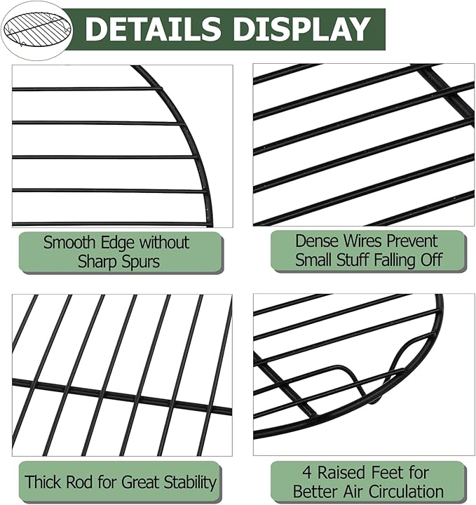 TeamFar Cooling Rack, 9inch Round Baking Wire Rack with Stainless Steel Core & Nonstick Coating, for Roasting Grilling Steaming, Non Toxic & Sturdy, Oven Safe & Anti-melt, Easy Clean – Set of 2