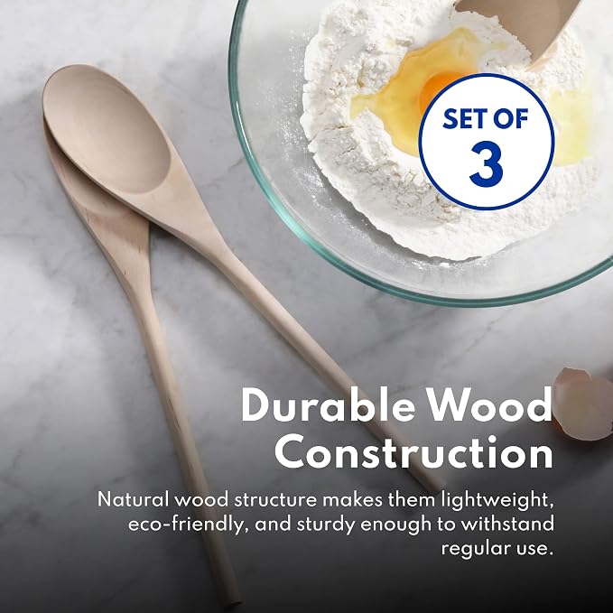 New Star Foodservice 42603 Classic Wood Kitchen Spoons Mixing Spoons, Birch Wood, Set of 3