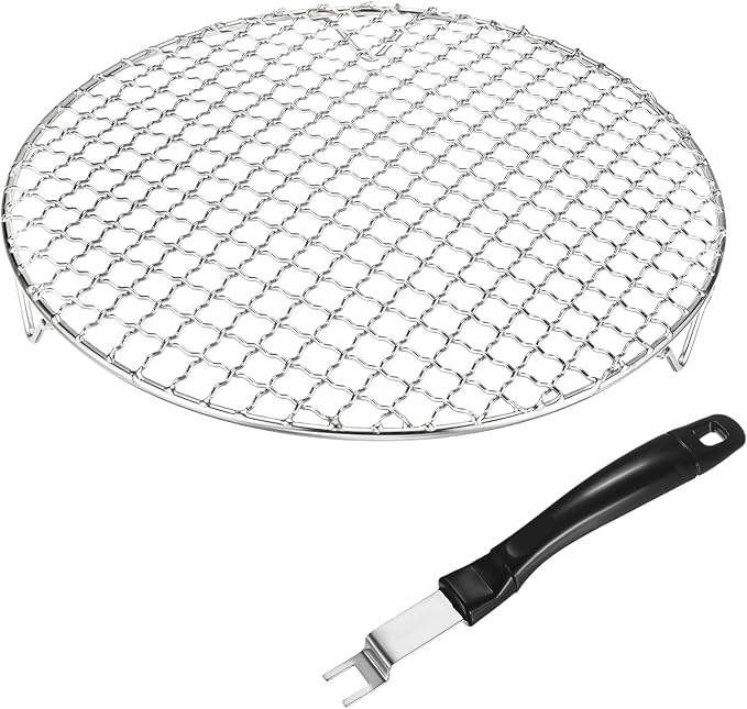 M METERXITY 2-Pack Cooling Rack 10.4" Round 201 Stainless Steel, Silver | Cross Wire Grate Cooling Racks with Grill Grate Lifter for Grilling, Cooking, Steaming, Baking