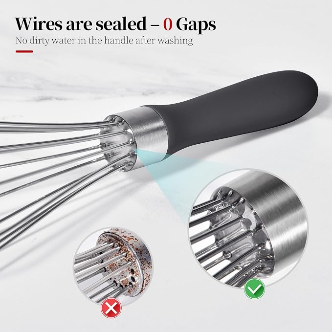 18/8 Stainless Steel Balloon Whisk for Cooking (Small, lnky Black) | Heavy Duty Metal Kitchen Wire Whisker Wisking Tool Egg Beater Hand Mixer for Mixing Baking Beating Stirring Sauce Flour