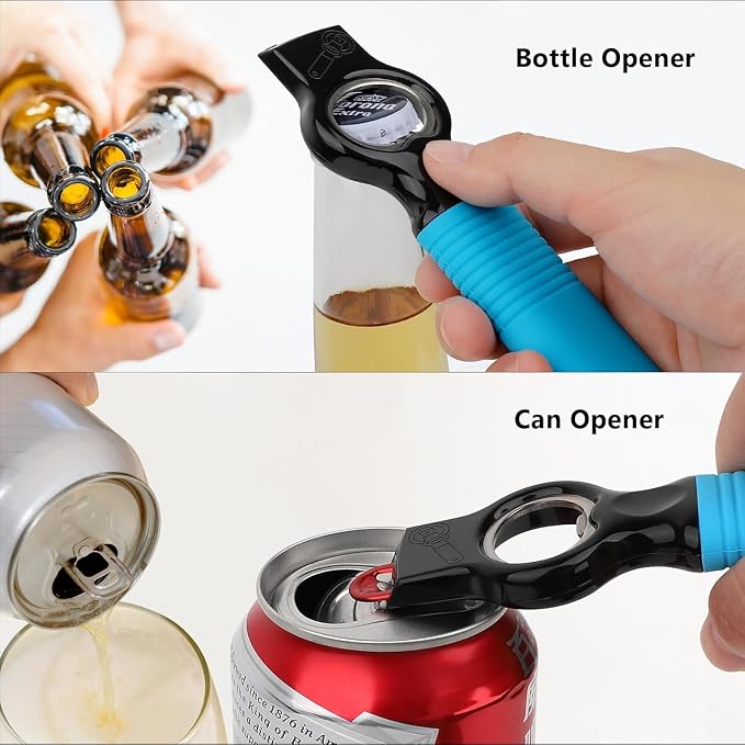 2-Pack Magnetic 2-in-1 Beer Bottle Cap & Soda Can Opener-Blue | Soft Silicone Handle with Built-in Magnet Sticks to Fridges / Easy Can Tab Opener for Bartenders, Seniors, and Long nails