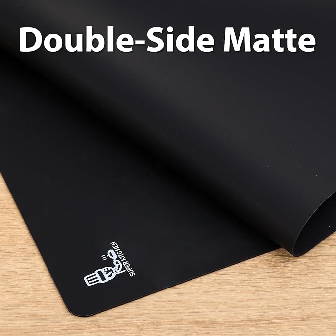 Thick Silicone Counter Mat Large 23.4"by15.6", Heat Resistant Mat | Kitchen Table/Countertop Protector/Non Stick Pastry Baking Placemats, Silicone Pad for Crafts Kids, Super Kitchen Black