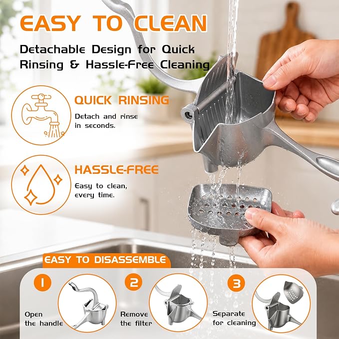 Heavy Duty Manual Juicer Hand Press, Whole Fruit Citrus Lemon Squeezer, Aluminum Fruit Press for Orange Lime Pomegranate, No Pre-Cutting for Home Commercial Bar Use