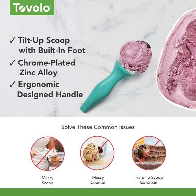 Tovolo Ice Cream Scoop Tropical Breeze Seafoam Green Dishwasher Safe Heavy Duty Ice Cream Scooper with Elevated Tilt Up Design, Heat Retaining Ice Cream Scoops with Non Slip Handle for Cookie Dough