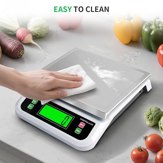 Large Digital Kitchen Scale 40kg/88lbs with Tare and PCS Funtion | Commercial Food Scale with 6 Unit and Coins LCD Display Stainless Steel Baking Scale for Cooking, Adapter Included White