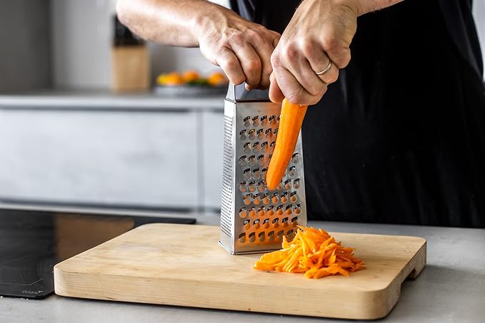 MasterClass Acid-Etched Stainless Steel Box Grater with Handle, 24 cm (9.5"), Silver