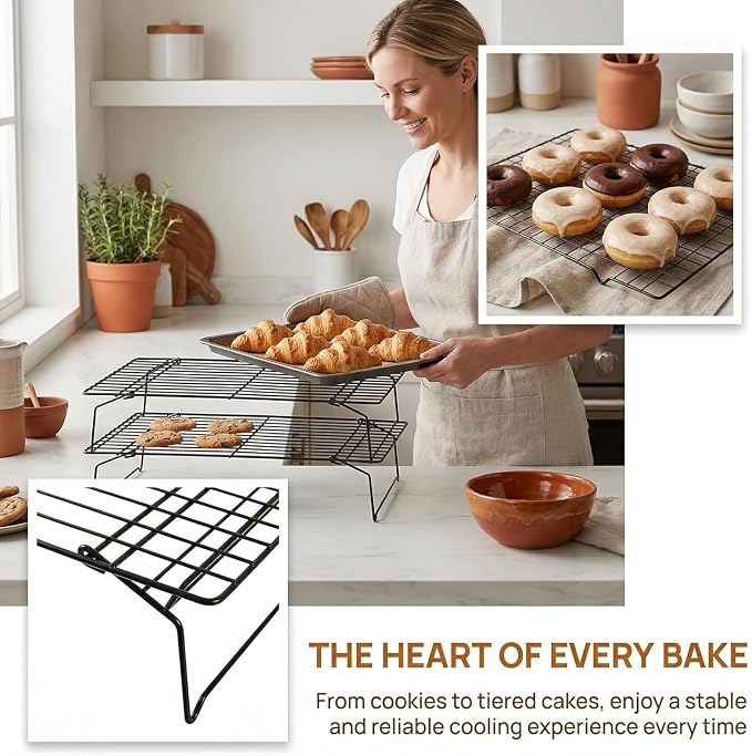Collapsible Cooling Rack, Stainless Steel Rack for Cookie Baking (2-TIER) | X-Shaped Structure Wire Cooling Rack for Baking, Cookies, Cake, Fruit, Bread,Roasting, Grilling, Drying Rack, Dishwasher Safe