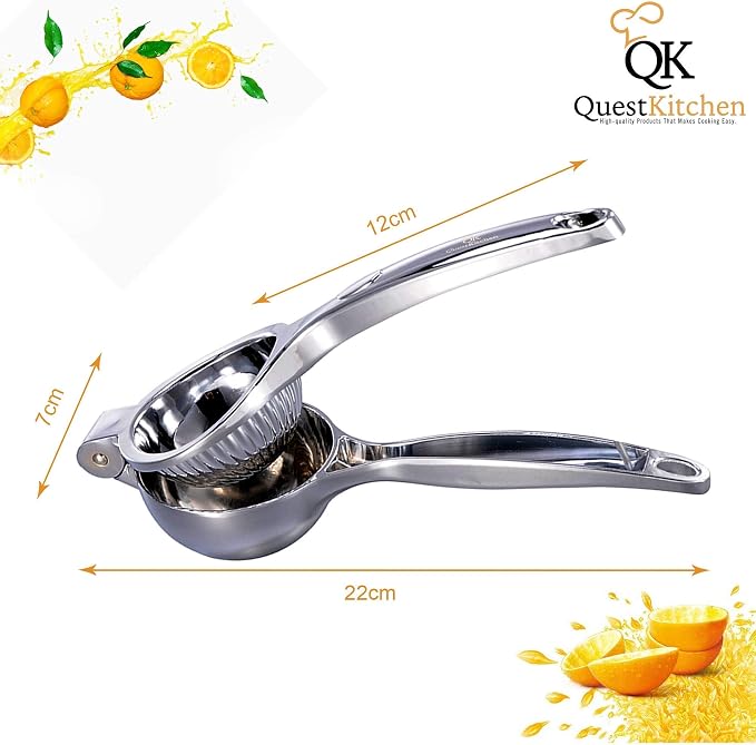 Lemon Squeezer Stainless Steel Quest Kitchen - Manual Juicer Press - for Limes - Lemons - and Small Oranges - Pure and Organic Juicer Extractor - Easy to Clean and Use - Commercial grade quality
