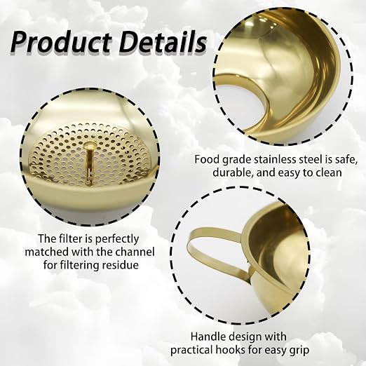Gold Stainless Steel Canning Funnel Set, Wide Mouth Funnel Large Metal Funnels, Kitchen Use Canning Supplies for Transferring Liquid Power Jam Grains Dry Wet Ingredients