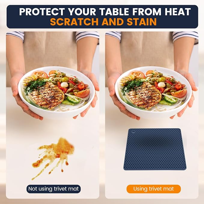 Silicone Trivet Mats 4 Heat Resistant Pot Holders Multipurpose Non-Slip Hot Pads for Kitchen Potholders, Drying mat, Jar Opener, Spoon Holder, Coaster.(Blue)
