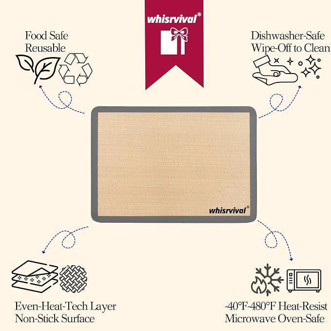 4 Pcs Silicone Baking Mat, Non-Stick, Reusable, Easy Cleanup | 480℉ Heat Resistant, Food Safe Silicone Mats for Baking Cookies, Macarons, Vegetables(Grey)
