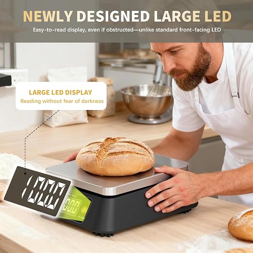 Kitchen Scales Digital Weight Grams and Ounces, YONCON KF-H8U Food Scale for Bakers, Candle and Soap Making, Baking Scale with Stainless Steel Large Platform, 22lb, 3*AA Batteries and AC Power Adapter