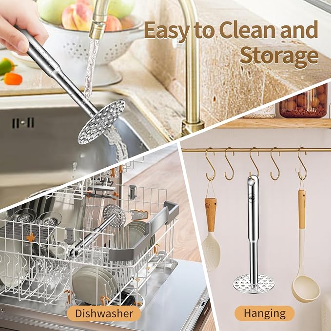 316L Potato Masher Stainless Steel, BOMANSI BOMS Sturdy Mashed Potato Masher Kitchen Tool, Solid Integrated Potatoes Smasher for Beans, Avocados, Squash, Dishwasher Safe