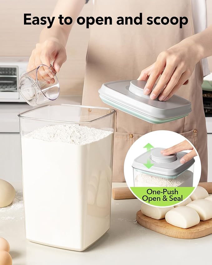 Airtight Food Storage Container with Pop Lid & 130ml Scoop, 4L/4.2qt *2 BPA-Free Cereal, Rice, Flour, Pasta & Snack Container, Stackable & Durable,Kitchen Pantry Organizer