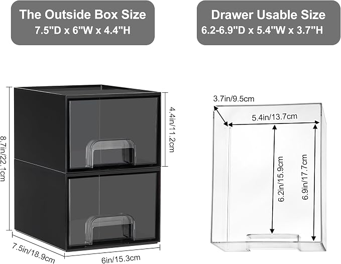 Vtopmart Black Small Stackable Storage Drawers for Cologne Organizer | Plastic Containers for Vanity, Dresser, Office Desk,Bathroom Countertop Organization, Ideal for Men's Room Decor