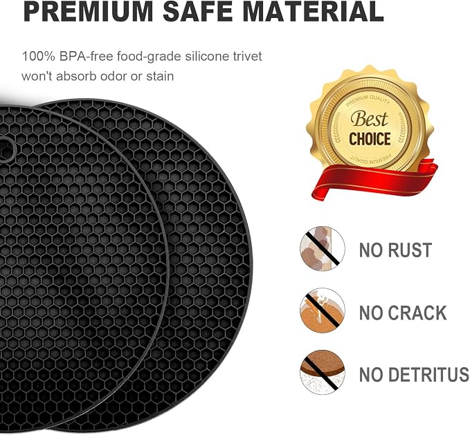 4 Pcs Trivets for Hot Dishes, Hot Pads for Kitchen, Silicone Pot Holders, Extra Thick, Non Slip, Multipurpose Kitchen Accessories (Black)