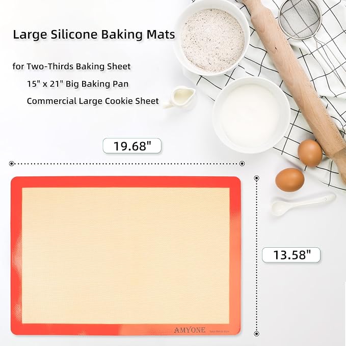 AMYONE Silicone Baking Mat for 2/3 Size Sheet Pan, Platinum, 15x21" Big | Food Grade Silicone for Cookies/Pastries/Chicken/Vegetables; Fits Two-thirds Baking Pans; Nonstick, Easy Clean, Reusable