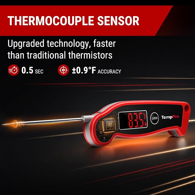 TempPro TP19 Waterproof Digital Meat Thermometer for Grilling with Ambidextrous Backlit & Thermocouple Instant Read Kitchen Cooking Food Thermometer for Candy Oil BBQ Smoker (Previously ThermoPro)