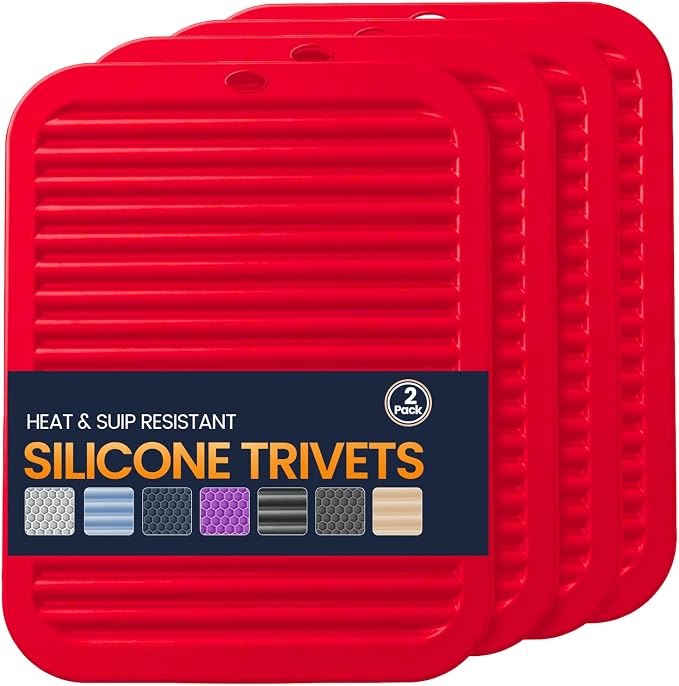Silicone Trivet Mats 4 Heat Resistant Pot Holders Multipurpose Non-Slip Hot Pads for Kitchen Potholders, Drying mat, Jar Opener, Spoon Holder, Coaster(Crimson red)
