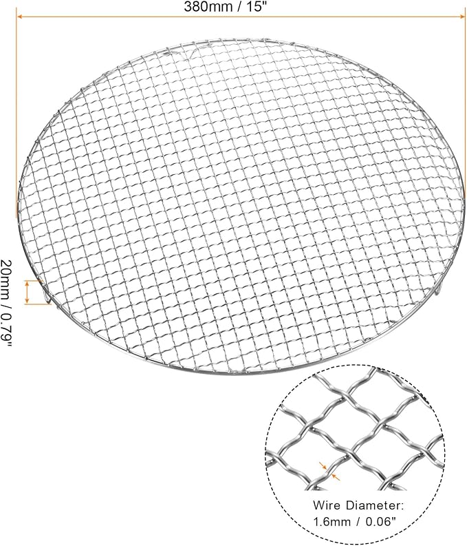 HARFINGTON Round Cooking Rack 15-inch Stainless Steel Cross Wire Barbecue Grill Net with 20mm Legs for Cooking Baking Steaming BBQ