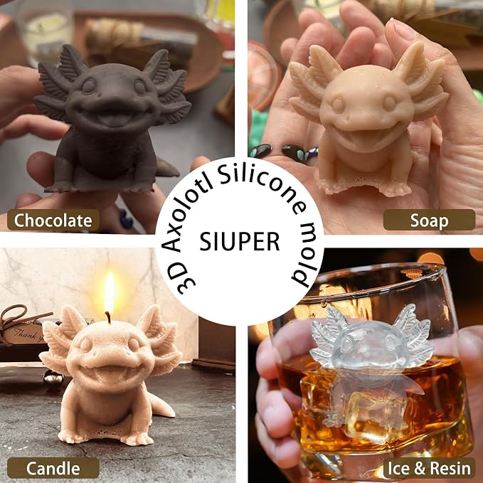 3D Axolotl Ice Cube Silicone Molds Tray for Whiskey, Cocktail, Drink, Bar; Rich Details. Fun Animal Mold for DIY Craft Taba Squishy Chocolate Soap Candle Resin Gift for Women Girls Boys; 2 Pack