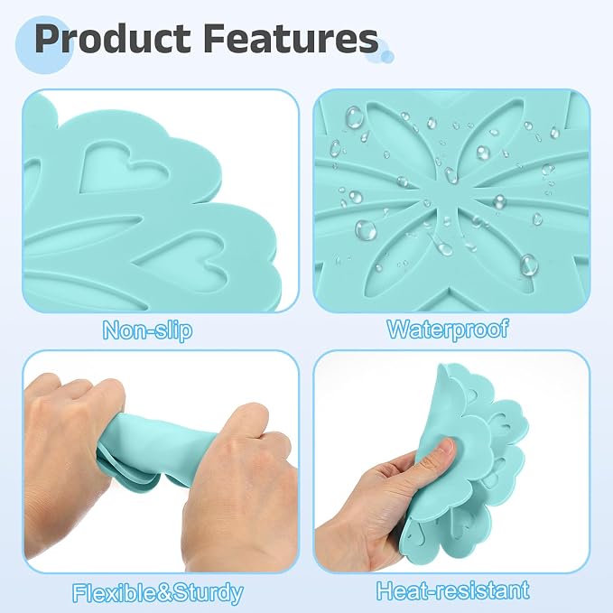 uxcell 2Pcs Silicone Trivet Mats, Flower Pattern Silicone Pad Hot Pad Pan Protectors Table Protector Heat Resistant Mat for Countertop, Hot Dishes, Hot Pots and Pans, Blue Green