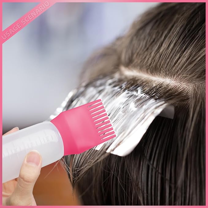2 Pack Root Comb Applicator Bottle Tools 6 Ounce, Hair Oil Applicator Bottle with Hair Oil Dispenser Root Comb Brush for Scalp Oil Hair Oiling Applicator -Dark Pink
